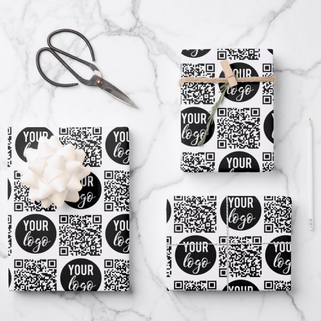 QR Code Business Logo Modern Minimalist Business  Wrapping Paper Sheets (Front)