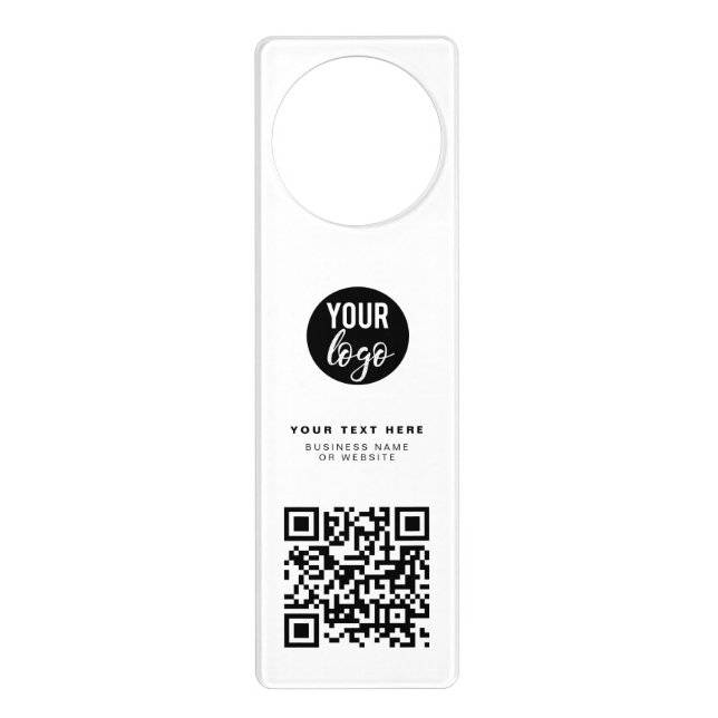 QR Code Business Logo Modern Minimalist Door Hanger (Front)