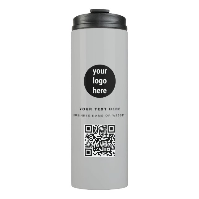 QR Code Business Logo Modern Minimalist Gray Thermal Tumbler (Front)