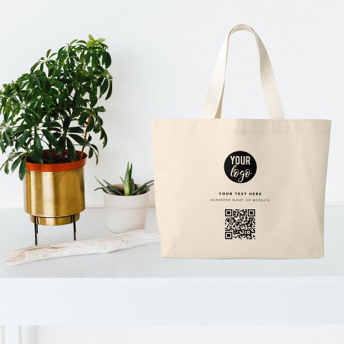 QR Code Business Logo Modern Minimalist   Large Tote Bag