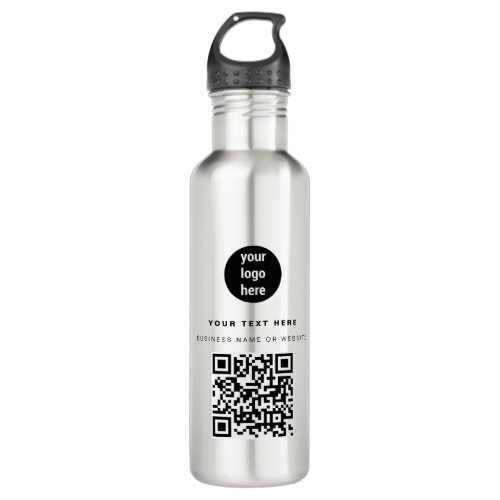 QR Code Business Logo Modern Minimalist  Stainless Steel Water Bottle
