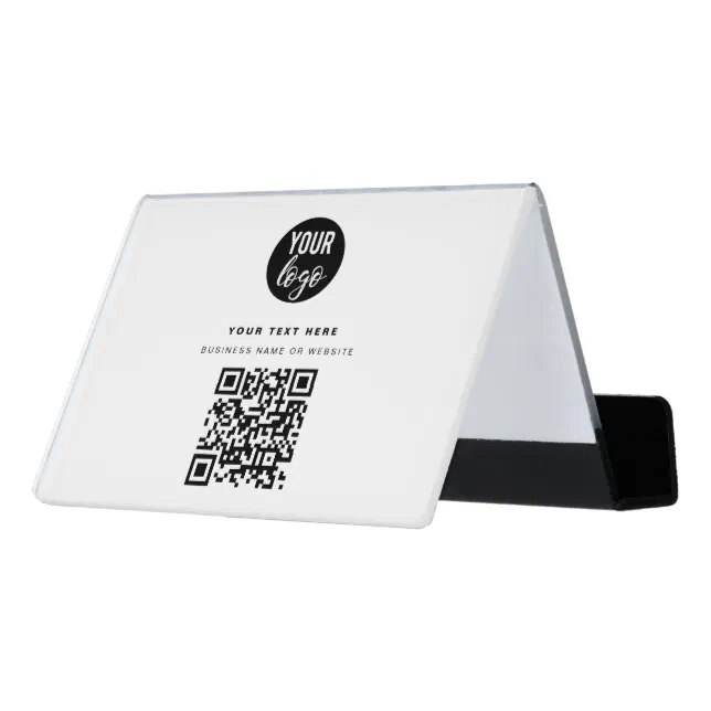 QR Code Business Logo Modern Minimalist White Desk Business Card Holder ...