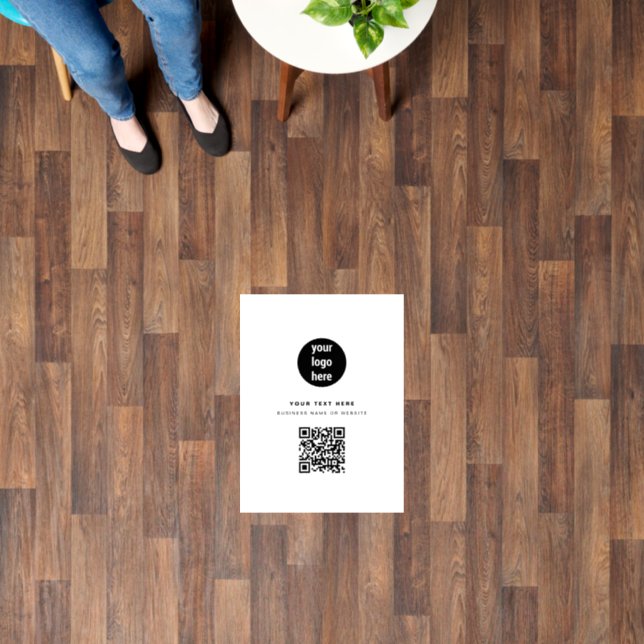 QR Code Business Logo Modern Minimalist White Floor Decals (Floor)