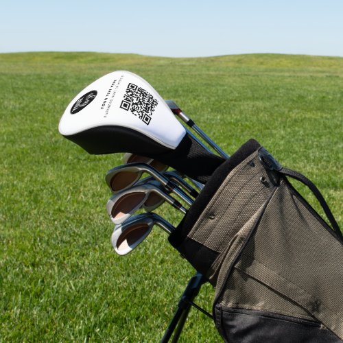 QR Code Business Logo Modern Minimalist White  Golf Head Cover