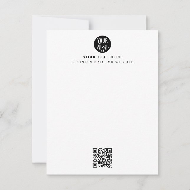 QR Code Business Logo Modern Minimalist White Note Card (Front)