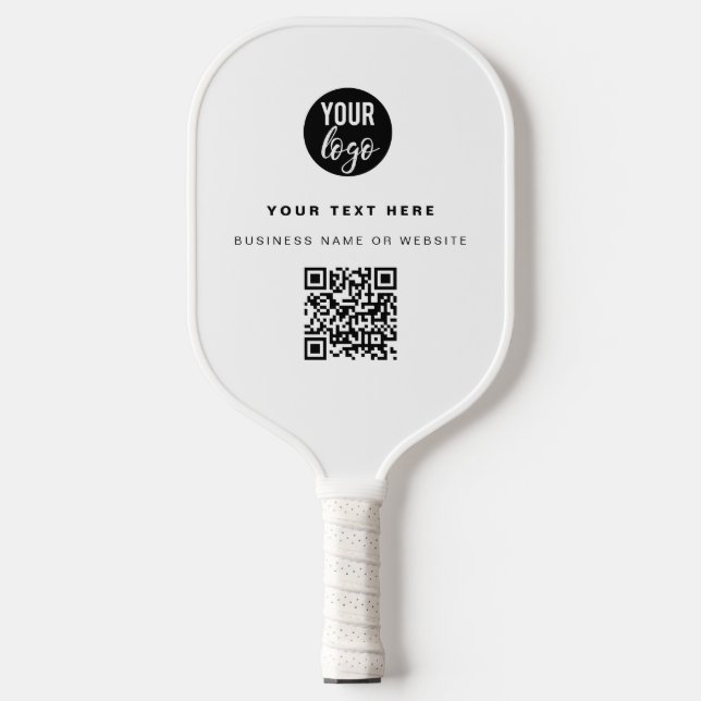 QR Code Business Logo Modern Minimalist White Pickleball Paddle (Front)
