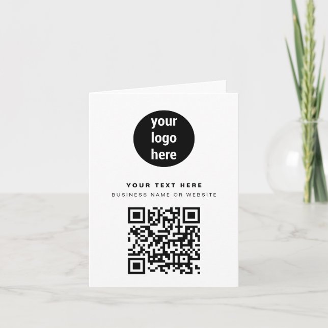 QR Code Business Logo Modern Minimalist White  Thank You Card (Front)