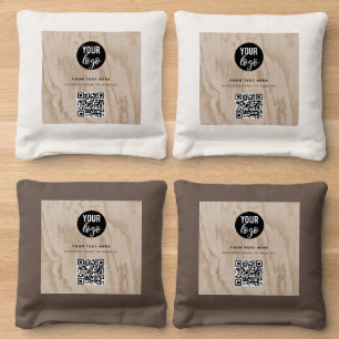 QR Code Business Logo Modern Minimalist Wood Cornhole Bags