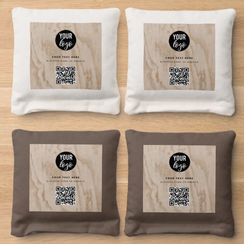 QR Code Business Logo Modern Minimalist Wood  Cornhole Bags