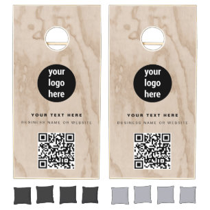 QR Code Business Logo Modern Minimalist Wood Cornhole Set