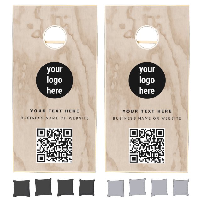 QR Code Business Logo Modern Minimalist Wood Cornhole Set (Set)
