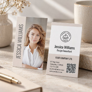 QR Code Business Logo Modern Professional Beige Card