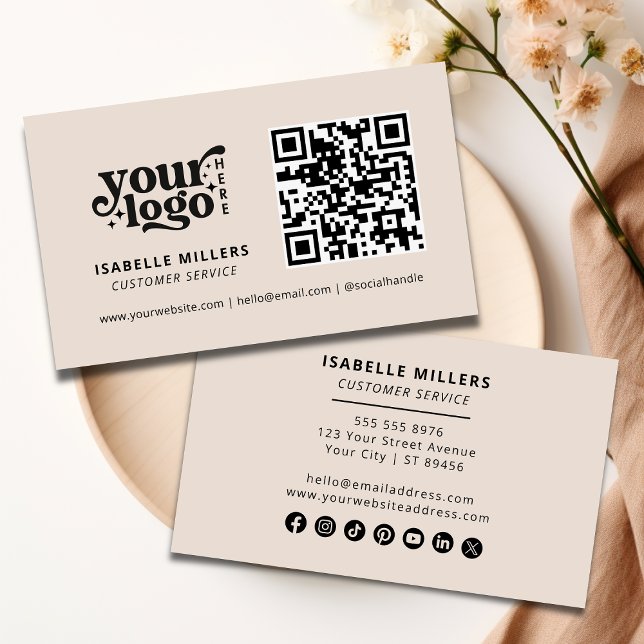 QR Code Business Logo Modern Professional Beige Card (QR Code Business Logo Modern Professional Beige Business Card)