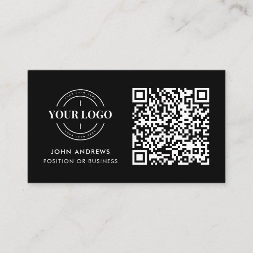 QR Code Business Logo Modern Professional Black Business Card | Zazzle