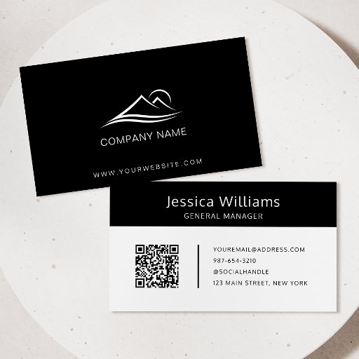 Customizable QR Code Business Logo Modern Professional Black Business Card