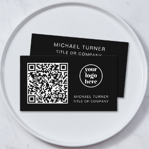 QR Code Business Logo Modern Professional Black Business Card