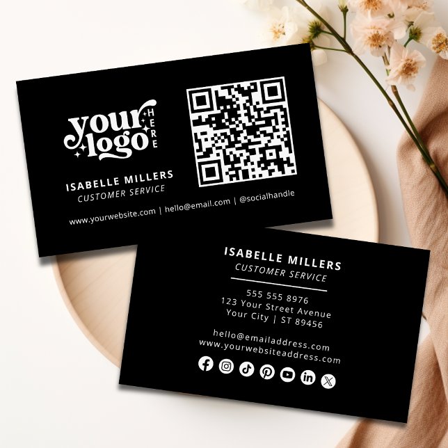 QR Code Business Logo Modern Professional Black Card (Creator Uploaded)