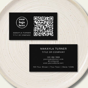 QR Code Business Logo Modern Professional Black Card