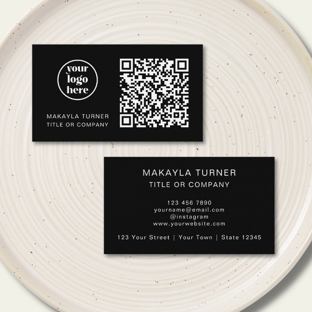 QR Code Business Logo Modern Professional Black Card (Creator Uploaded)