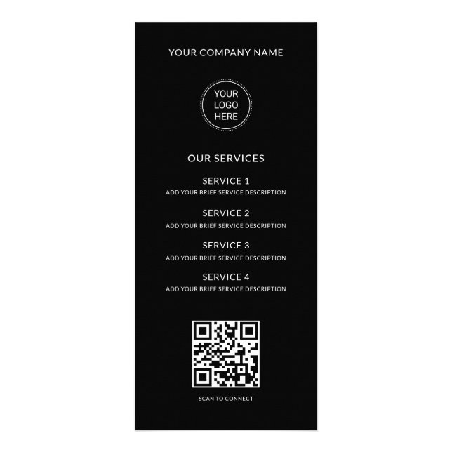 QR Code Business Logo Modern Professional Black Rack Card (Front)