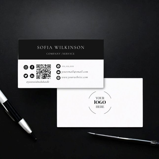 QR Code Business Logo Modern Professional  Card (modern professional business card easy to edit , add all socials and qr code )
