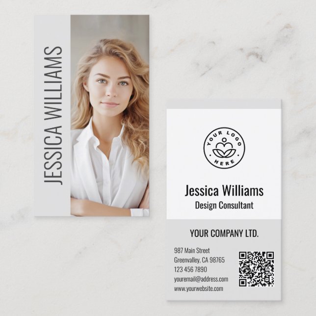 QR Code Business Logo Modern Professional Gray Card (Front/Back)