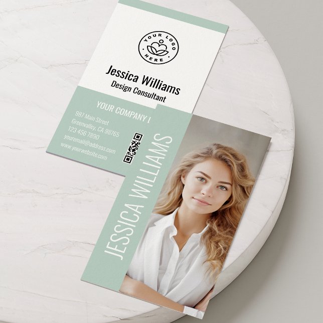 QR Code Business Logo Modern Professional Green Card (Creator Uploaded)
