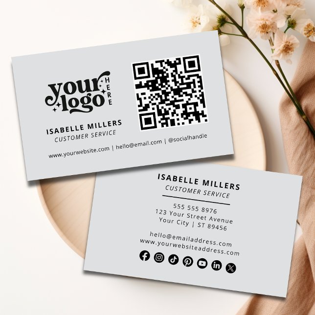 QR Code Business Logo Modern Professional Grey Card (QR Code Business Logo Modern Professional Beige Business Card)