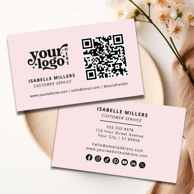 QR Code Business Logo Modern Professional Pink Card (Creator Uploaded)