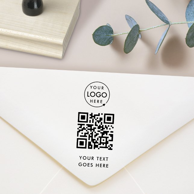QR Code | Business Logo Modern Professional Rubber Stamp (Professional rubber stamp with interactive QR code & your company logo for business mailing.)