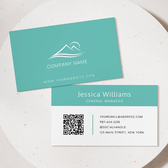 QR Code Business Logo Modern Professional Teal Card (Creator Uploaded)
