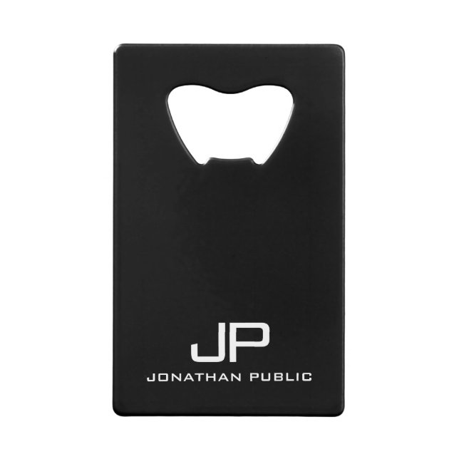 QR Code Business Logo Monogram Name Template Credit Card Bottle Opener (Front)