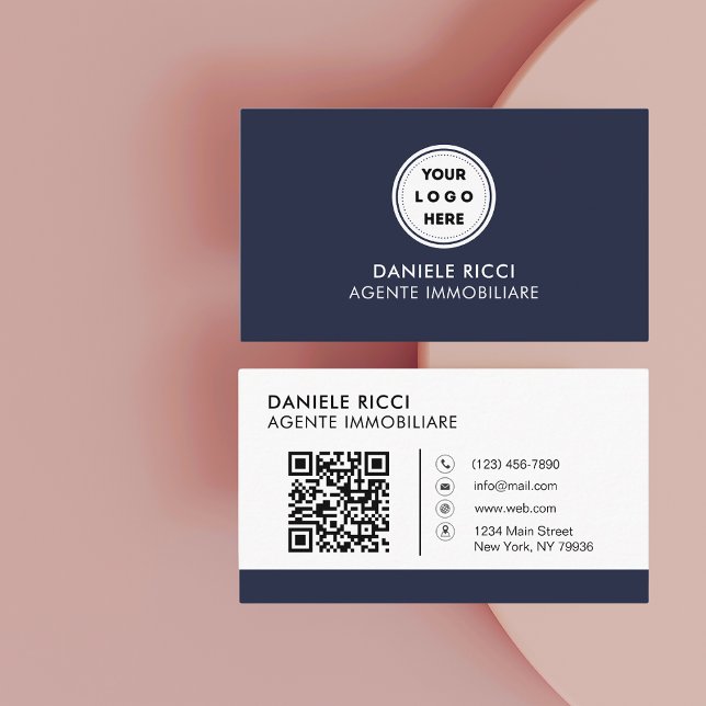 QR Code Business Logo | Navy Modern Professional Business Card (Creator Uploaded)