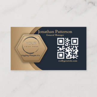 QR Code Business Logo | Navy Modern Professional  Calling Card