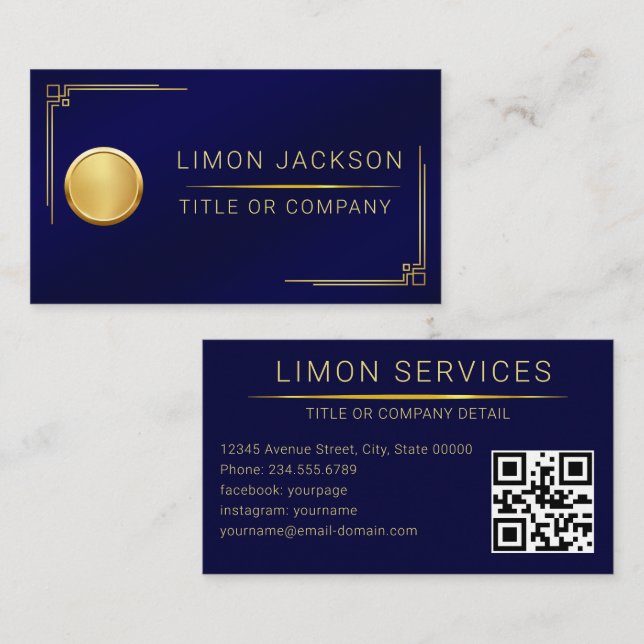 QR Code Business Logo | Navy Modern Professional  Card (Front/Back)