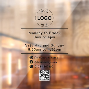 Qr Code Business Logo Opening Times Hours  Window Cling