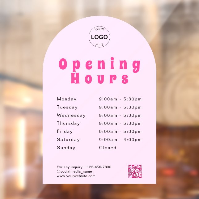 Qr Code Business Logo Opening Times Hours  Window Window Cling (Sheet 2)