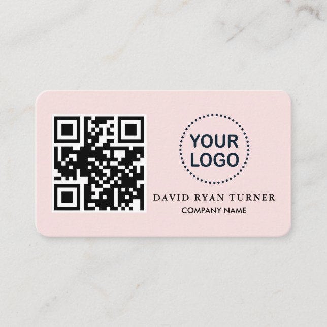 QR Code Business Logo Pink Blush Professional   Card (Front)
