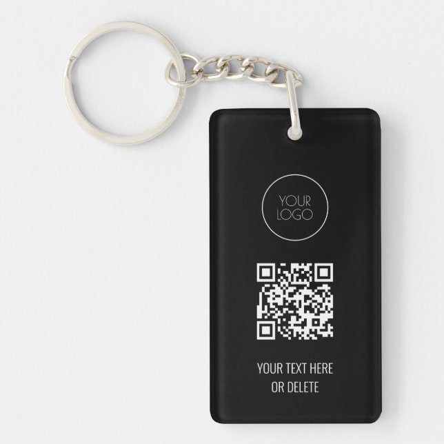 QR Code Business Logo Professional Black and White Keychain (Front)