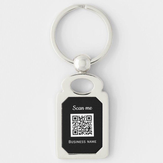 QR Code Business Logo Professional Black Keychain (Front)