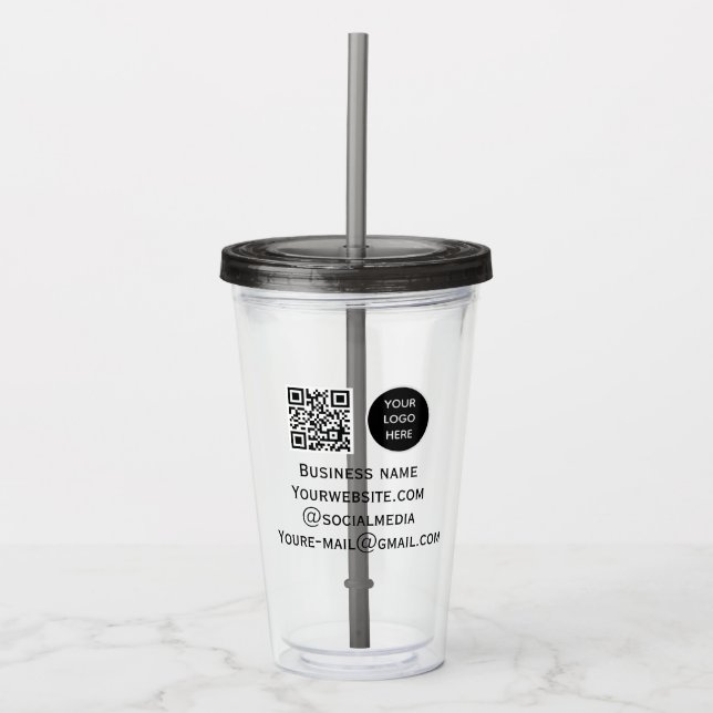 QR Code Business Logo Professional Black Modern Acrylic Tumbler (Front)