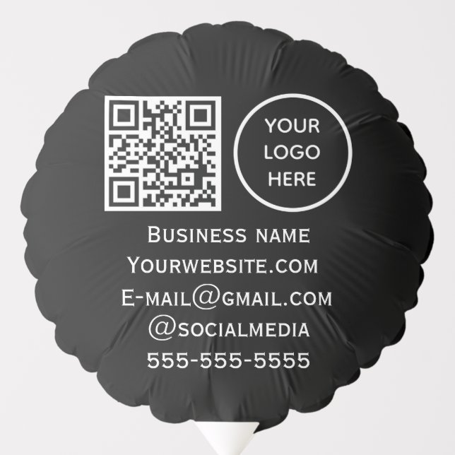 QR Code Business Logo Professional Black Modern Balloon (Front)