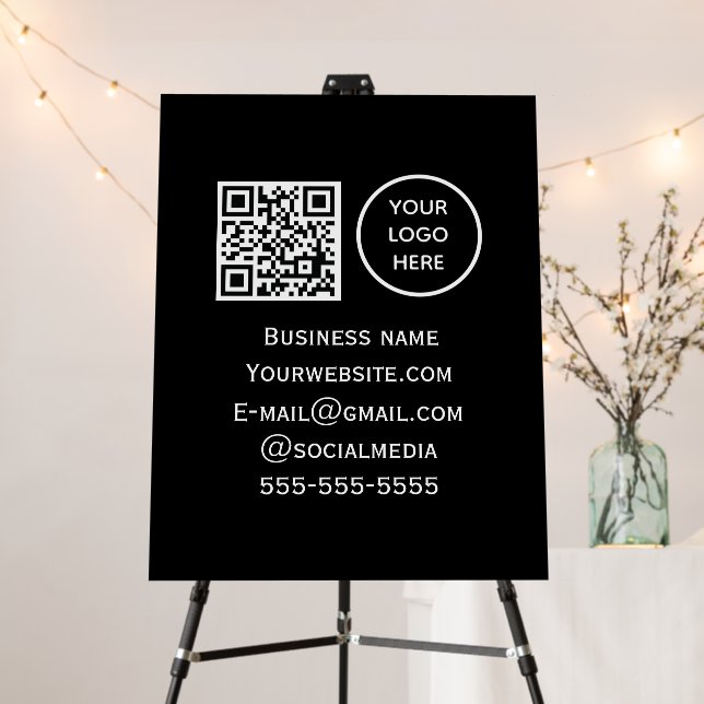 QR Code Business Logo Professional Black Modern Foam Board (In Situ (Stand))