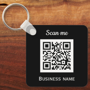 QR Code Business Logo Professional Black Modern Keychain