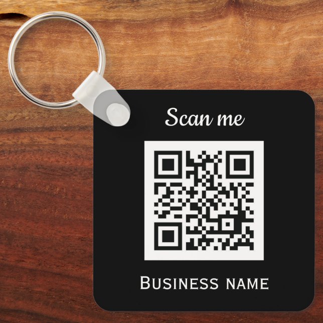 QR Code Business Logo Professional Black Modern Keychain (Front)