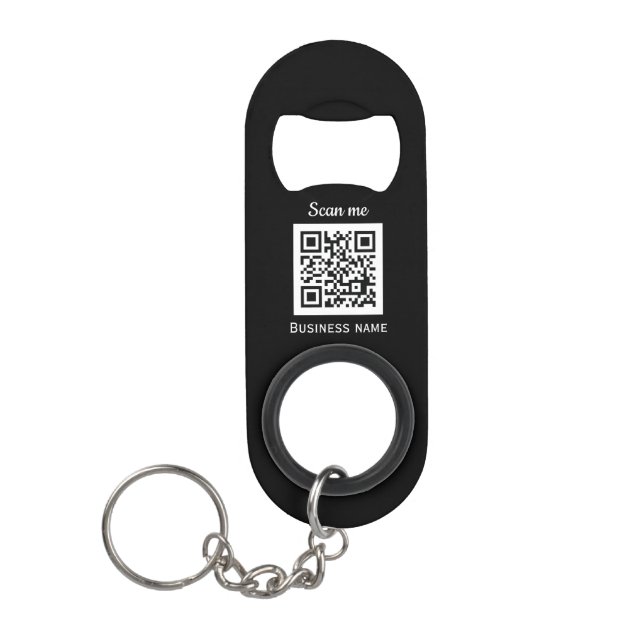 QR Code Business Logo Professional Black Modern Keychain Bottle Opener (Front)