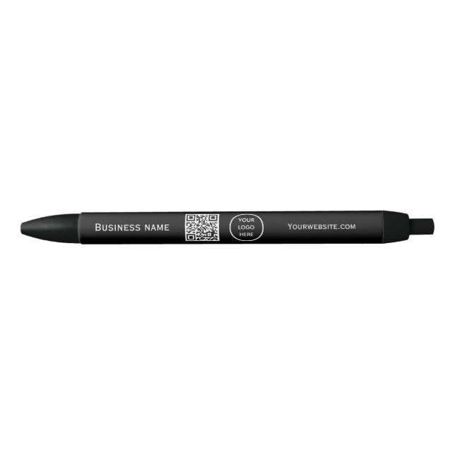 QR Code Business Logo Professional Black Modern Pen (Front)