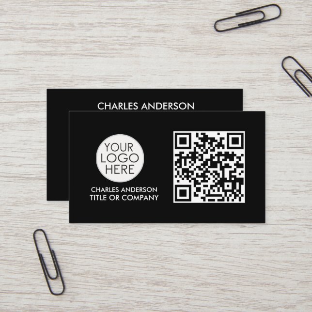 QR Code Business Logo | Professional Black White  Business Card (Front/Back In Situ)