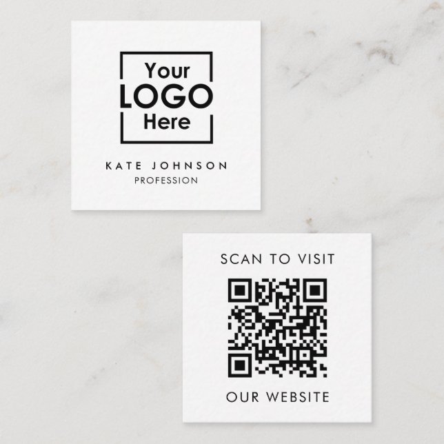 QR Code Business Logo Professional Black White  Square Business Card (Front/Back)