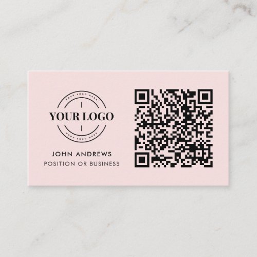 QR Code Business Logo Professional Blush Pink Chic Business Card